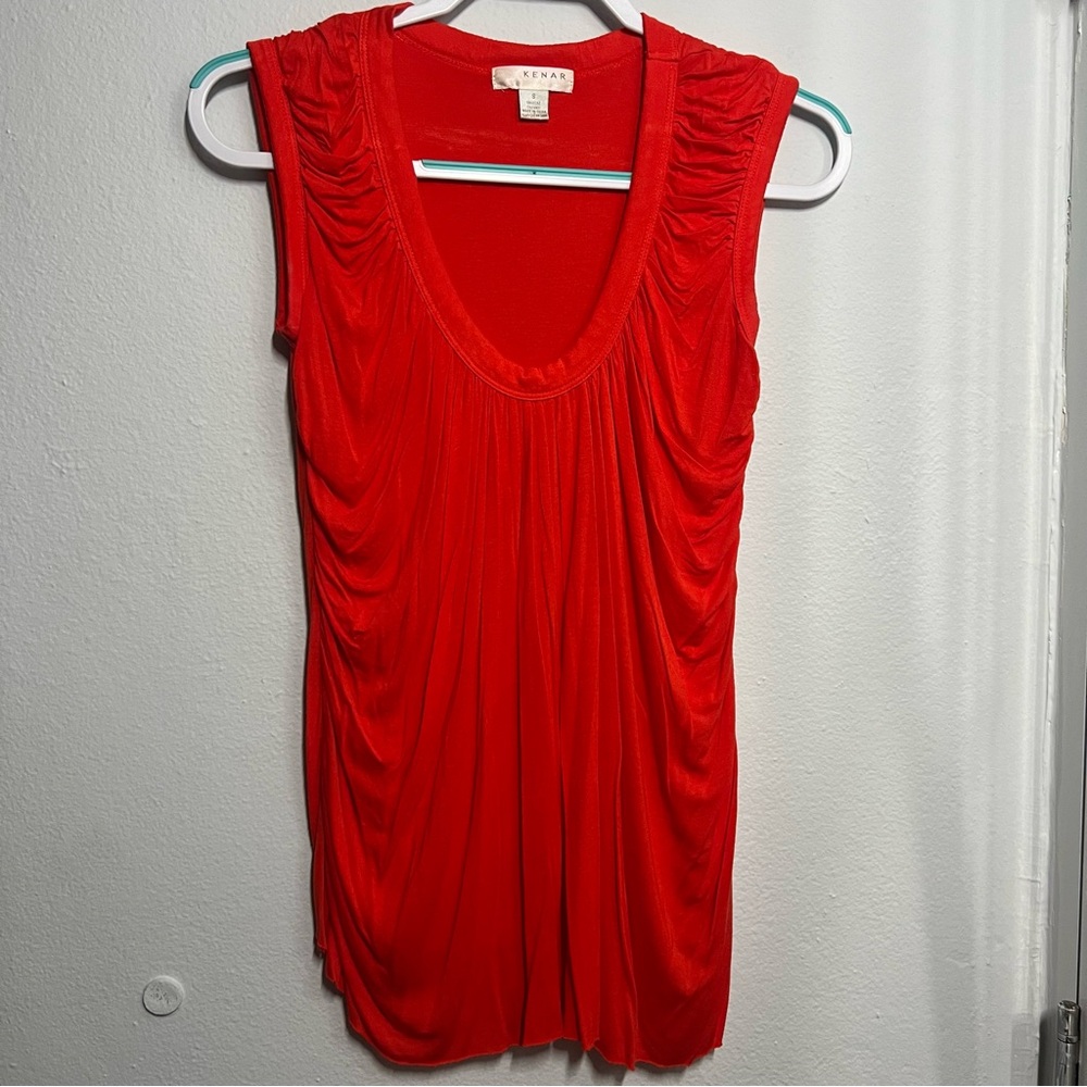 Orange Ruched Tank Top | Draped Sides | Size Small